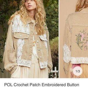 POL Tan and White Embroidered Sweatshirt